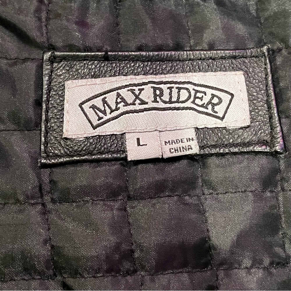Y2K Max Rider Black Leather Moto Jacket – Racing Stripe – Size L - Picture 10 of 12